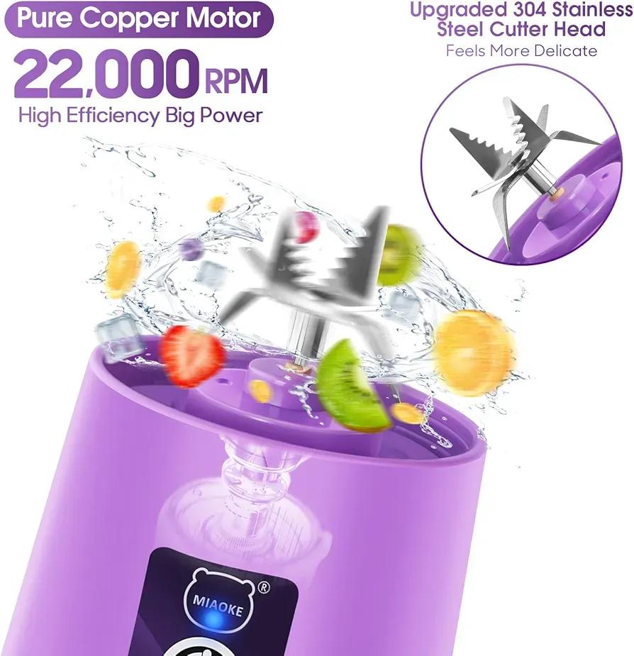 Purple Electric Juicer Blender 500ml ABS Portable