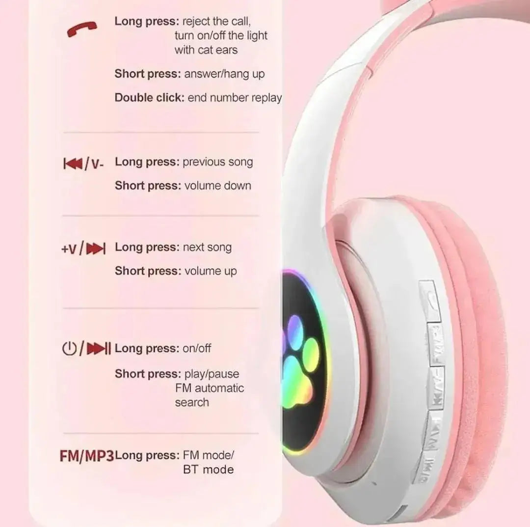 Cat Ear LED Headphones Multicolor ABS for Teens Young Adults