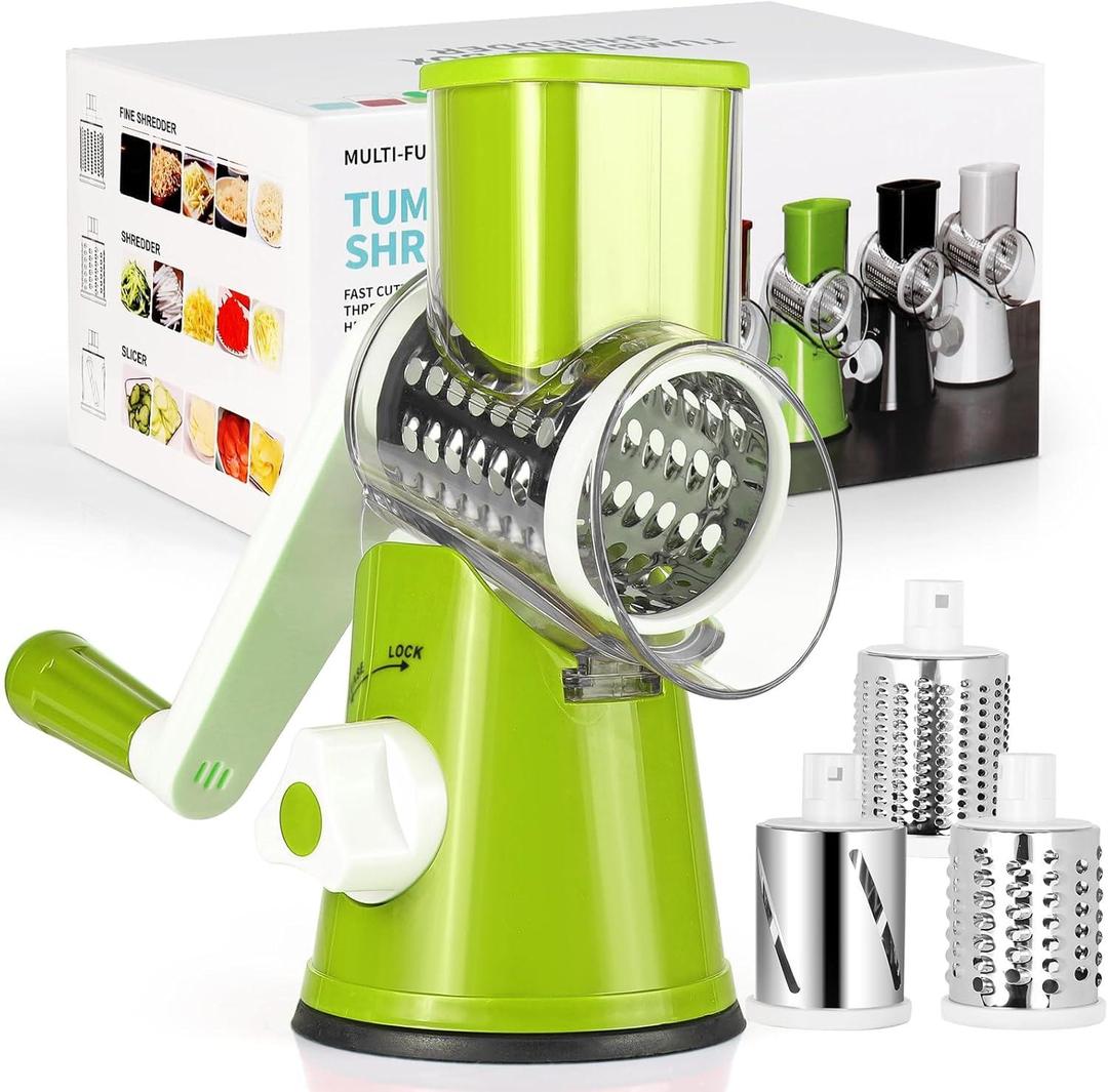 Green Vegetable Cutter with 3 Blades for Kitchen Use