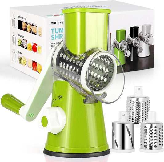 Green Vegetable Cutter with 3 Blades for Kitchen Use