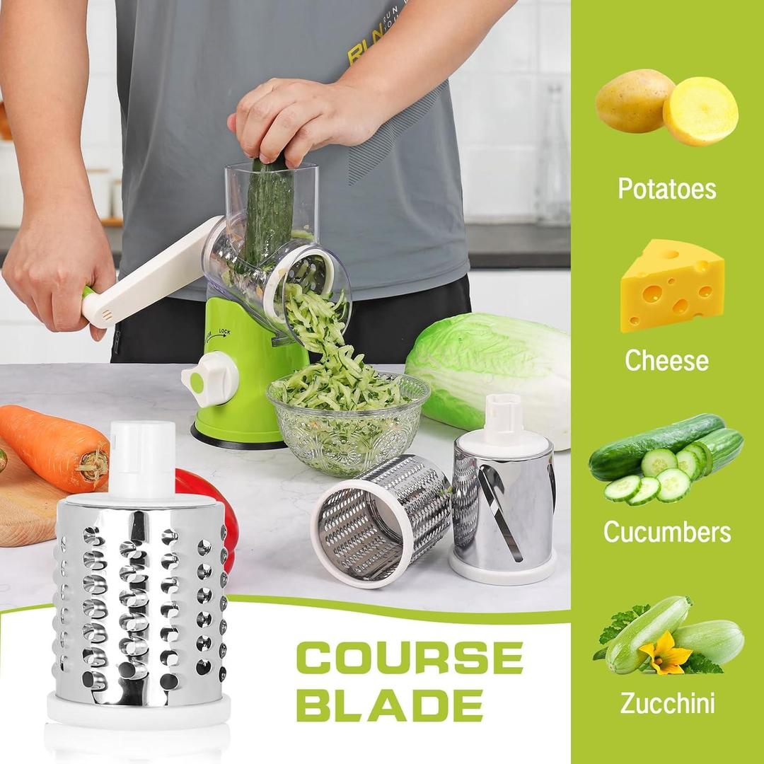 Green Vegetable Cutter with 3 Blades for Kitchen Use