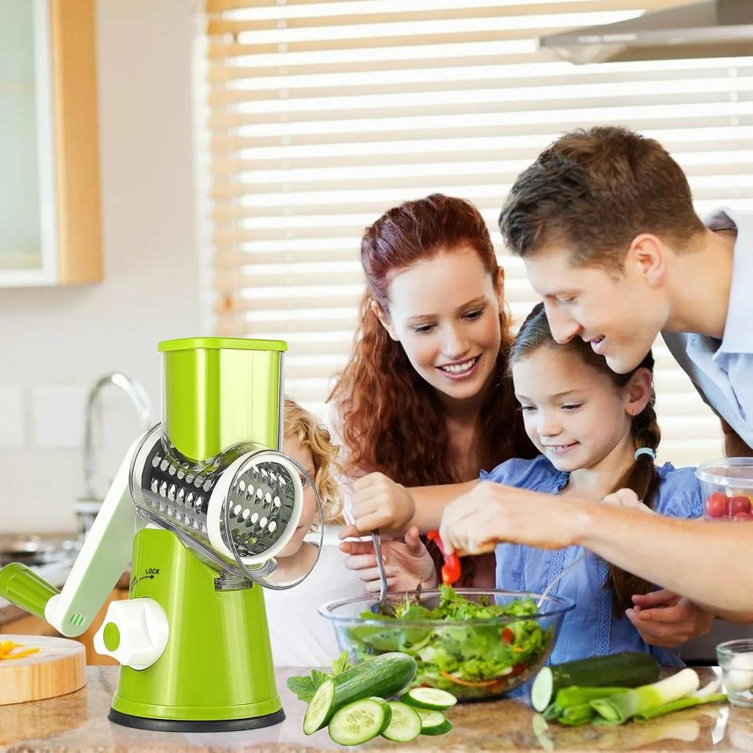 Green Vegetable Cutter with 3 Blades for Kitchen Use