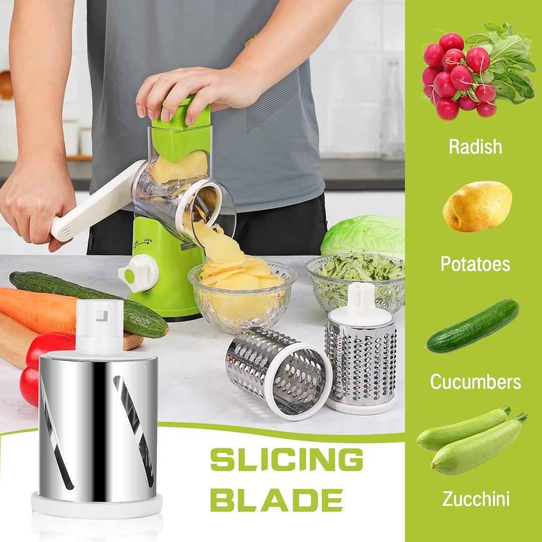 Green Vegetable Cutter with 3 Blades for Kitchen Use