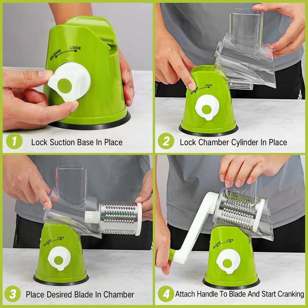 Green Vegetable Cutter with 3 Blades for Kitchen Use